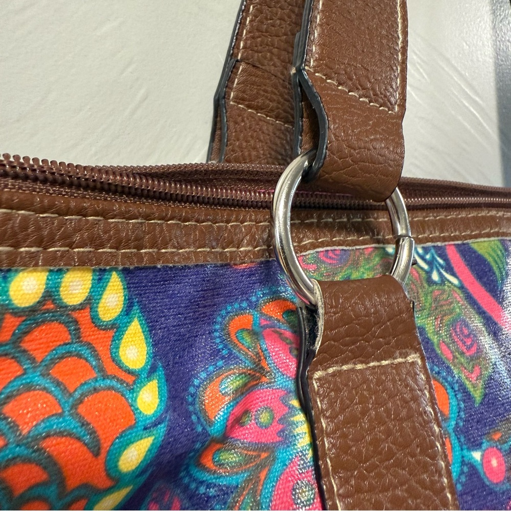 Lily Bloom Peacock Colorful Floral Shoulder Bag Purse Tote Lg Zip Top Abstract - Picture 4 of 7